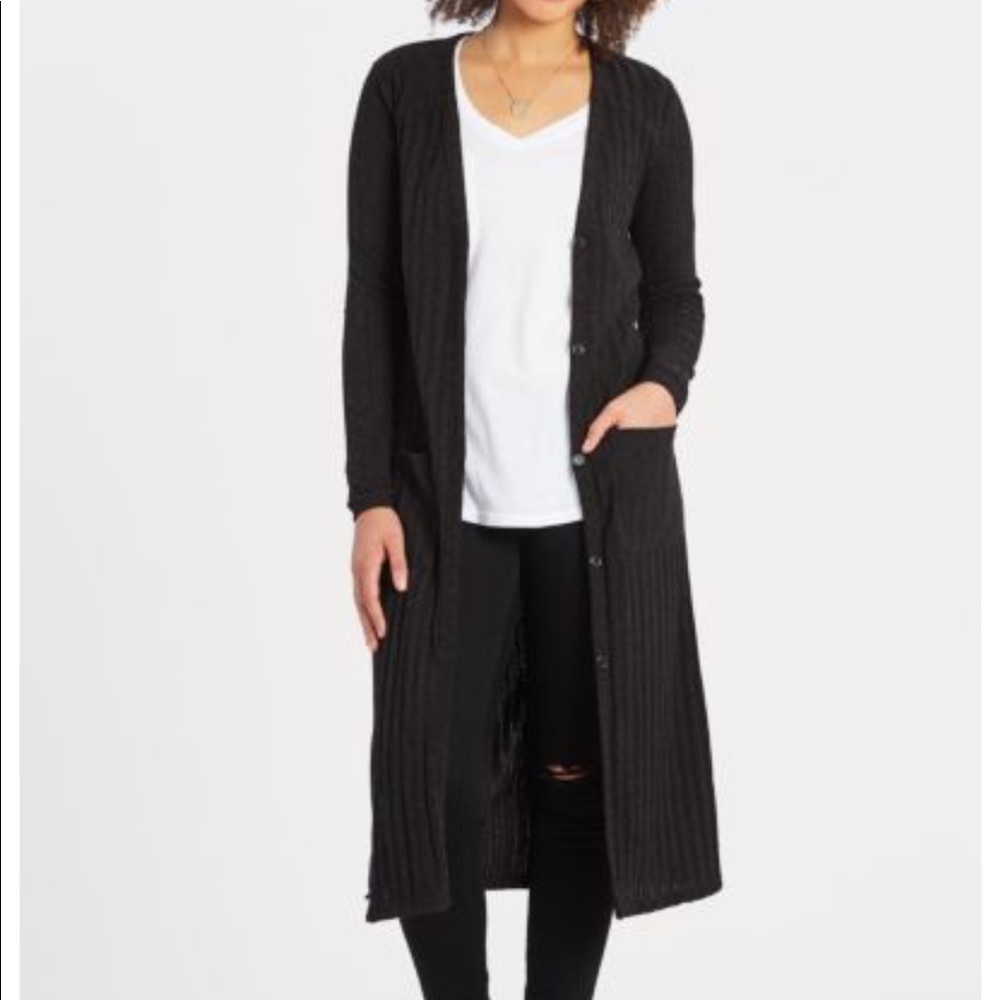 PPLA Black Ribbed Duster Cardigan